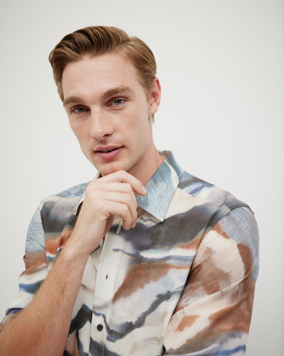 Marble Printed Long Sleeve Shirt, Marble, hi-res